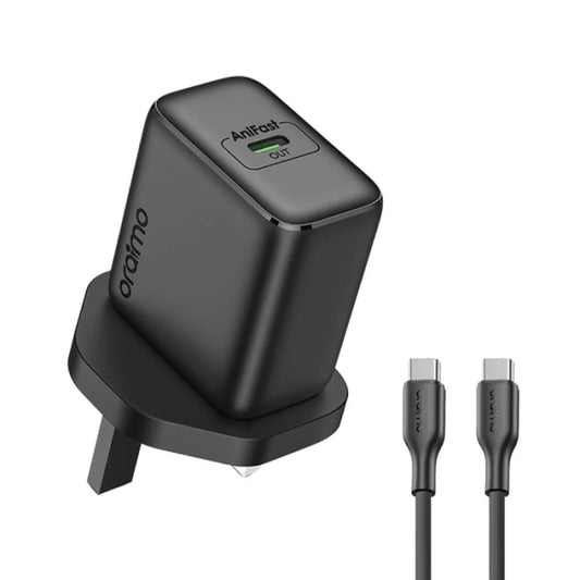 Oraimo 25W Power GaN Ultra Fast USB‑C Charger with Type-C To Type-C Cable - شاحن 25 واط مع كيبل تايب سي تايب سي من اورايمو