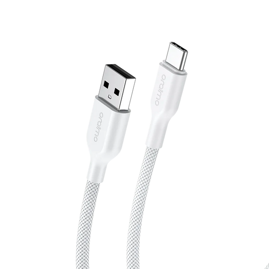 Oraimo Braid 3A 60W Fast Charging USB-A to Type-C Cable 1M White - كيبل يو اي بي تايب سي 60 واط من اورايمو ابيض