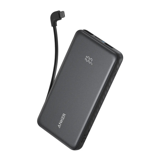 Anker Zolo Power Bank 10K 22.5W Built-In USB-C Cable Black - باوربنك 10000 ملي امبير 22.5 واط مع كيبل تايب سي مدمج من انكر اسود