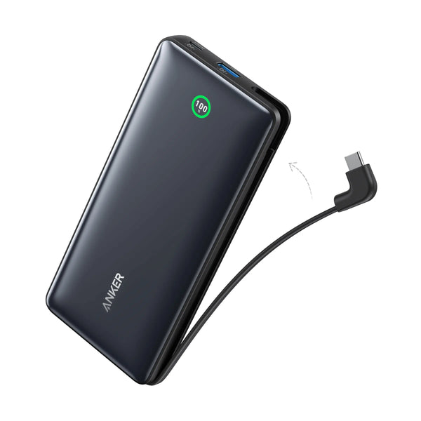 Anker Nano Power Bank 20K 30W Built-In USB-C Cable Black - باوربنك 20000 ملي امبير مع كيبل تايب سي مدمج 30 واط من انكر