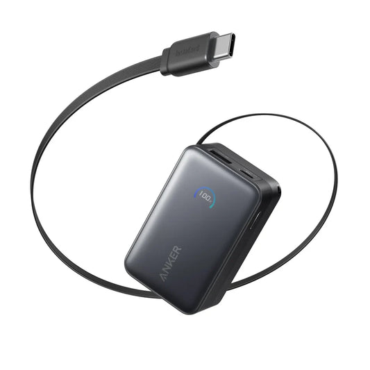 Anker Nano Power Bank 10K 45W Built-In Retractable USB-C Cable Black - باوربنك 10000 ملي امبير 45 واط مع كيبل تايب سي مدمج قابل للسحب من انكر اسود