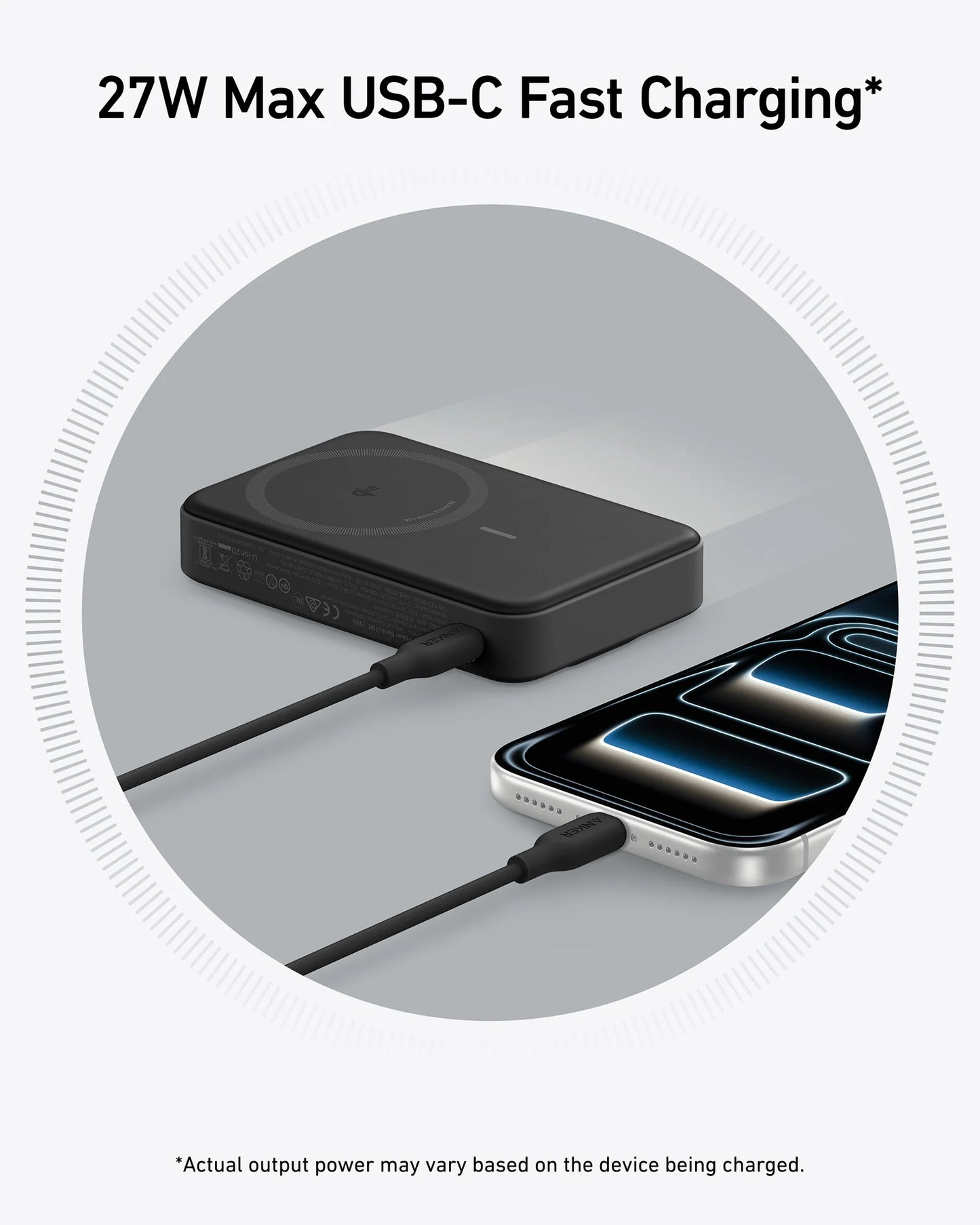 Anker MagGo Qi2 Power Bank 10K mAh 27W Black - باوربنك ماك سيف 10000 ملي امبير 27 واط مع ستاند من انكر اسود
