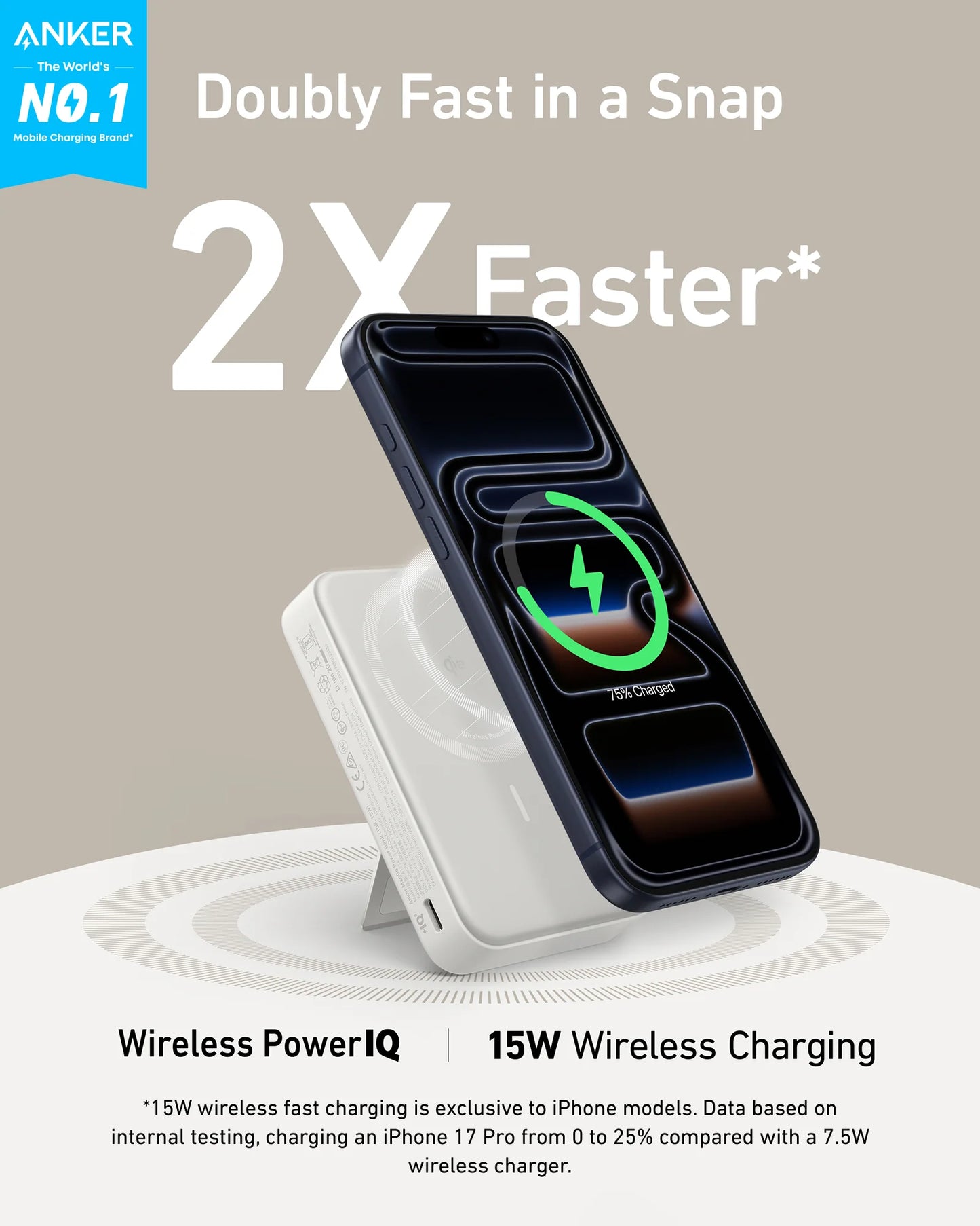 Anker MagGo Qi2 Power Bank 10K mAh 27W - باوربنك ماك سيف 15 واط مع منفذ تايب سي 27 واط 10000 ملي امبير مع ستاند وشاشة رقمية من انكر ابيض