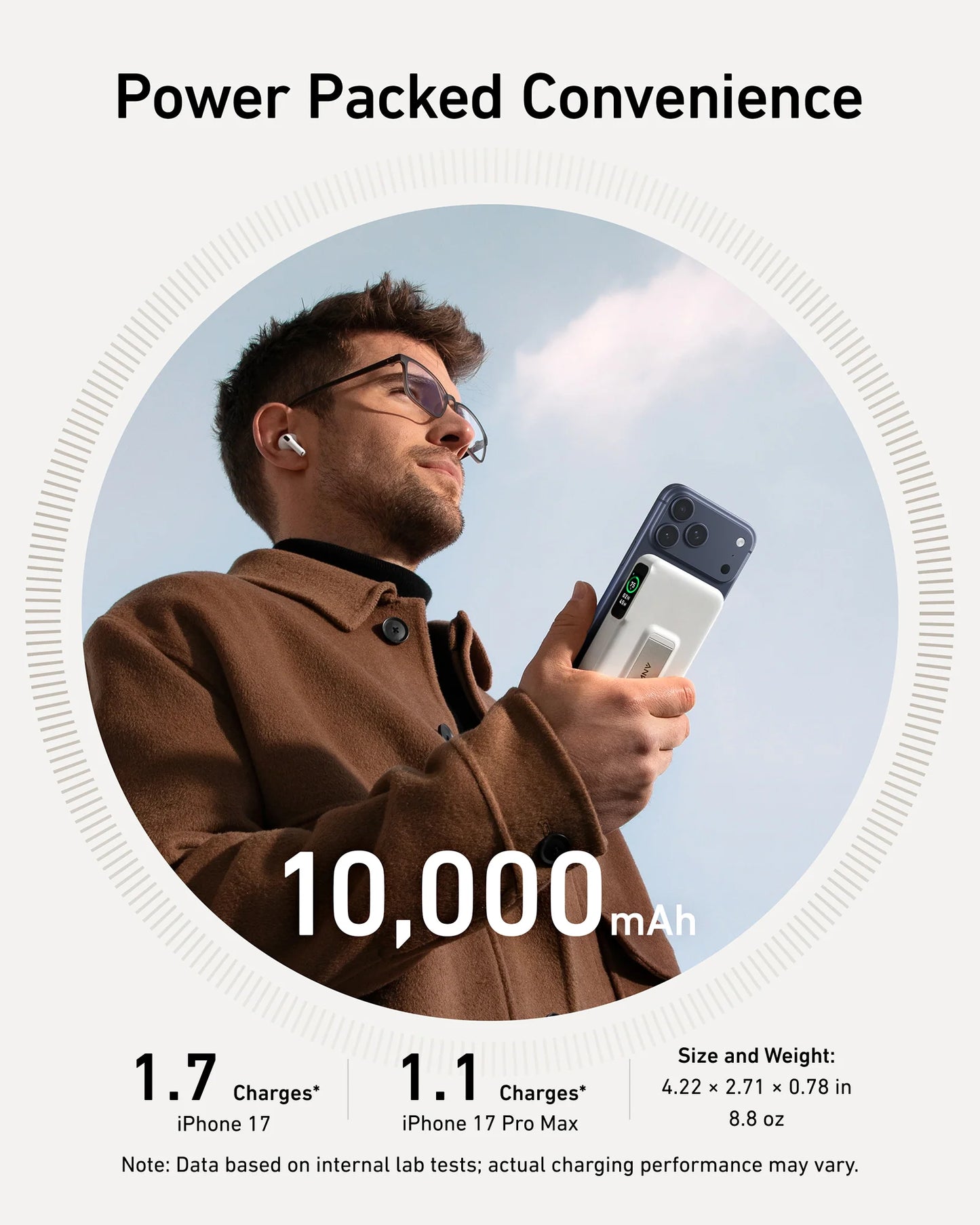 Anker MagGo Qi2 Power Bank 10K mAh 27W - باوربنك ماك سيف 15 واط مع منفذ تايب سي 27 واط 10000 ملي امبير مع ستاند وشاشة رقمية من انكر ابيض