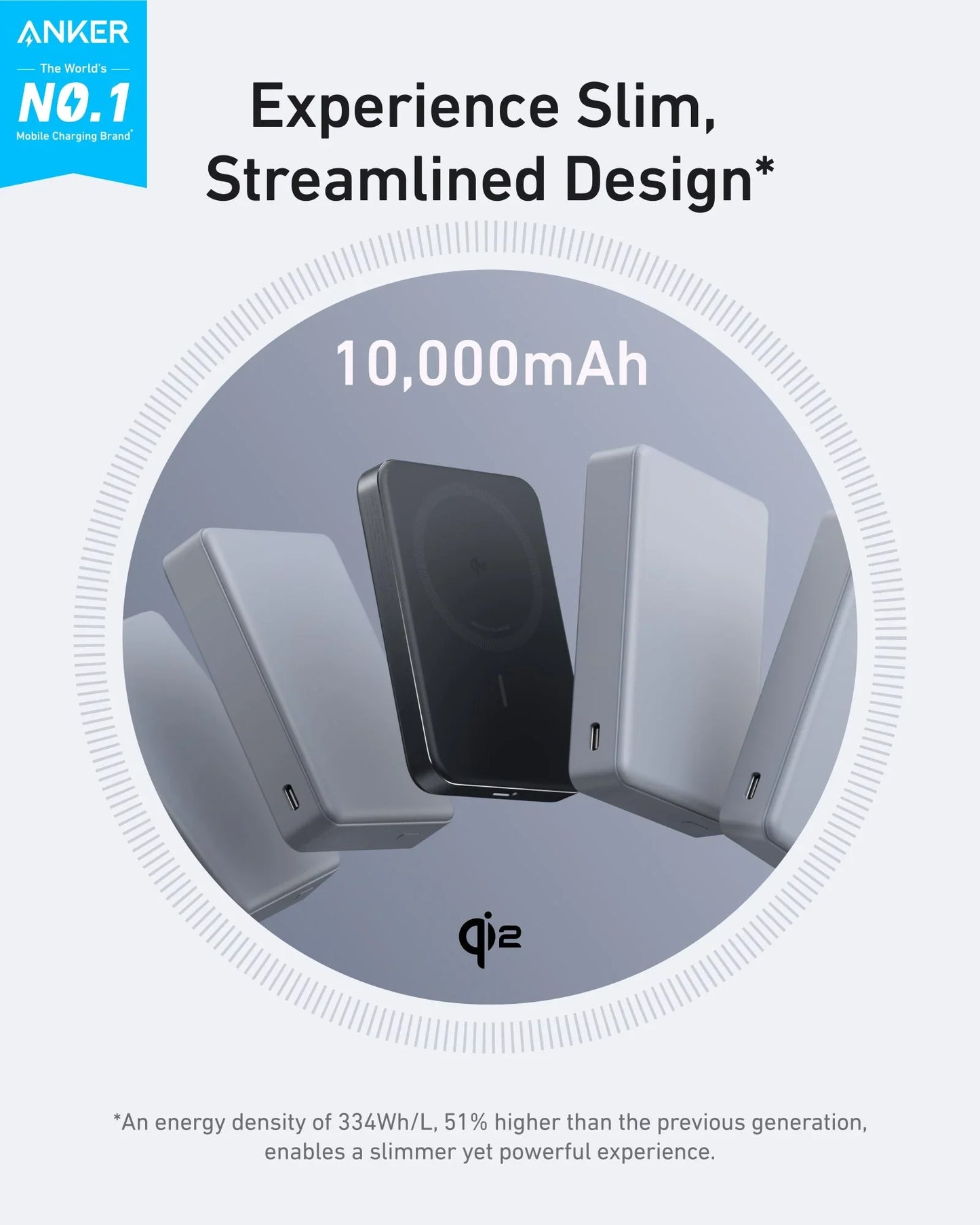 Anker MagGo Power Bank 10K mAh Slim 15W Qi2 Black - باوربنك ماك سيف سليم 10000 ملي امبير 15 واط من انكر