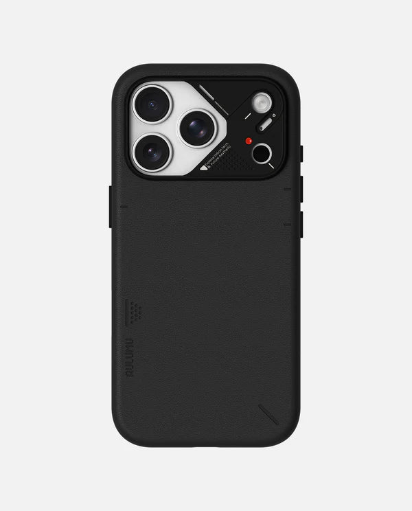 A17 VEGAN LEATHER CASE FOR IPHONE 17 PRO MAX BLACK - كفر ايفون 17 برو ماكس ماك سيف مصنوع من الجلد النباتي الصديق للبيئة من اولومو اسود