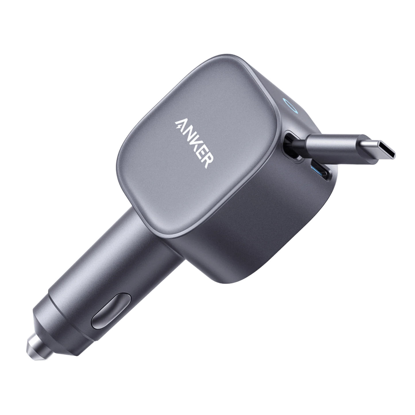 Anker Nano Car Charger 75W Gray - شاحن سيارة 75 واط مع كيبل تايب سي مدمج قابل للسحب من انكر