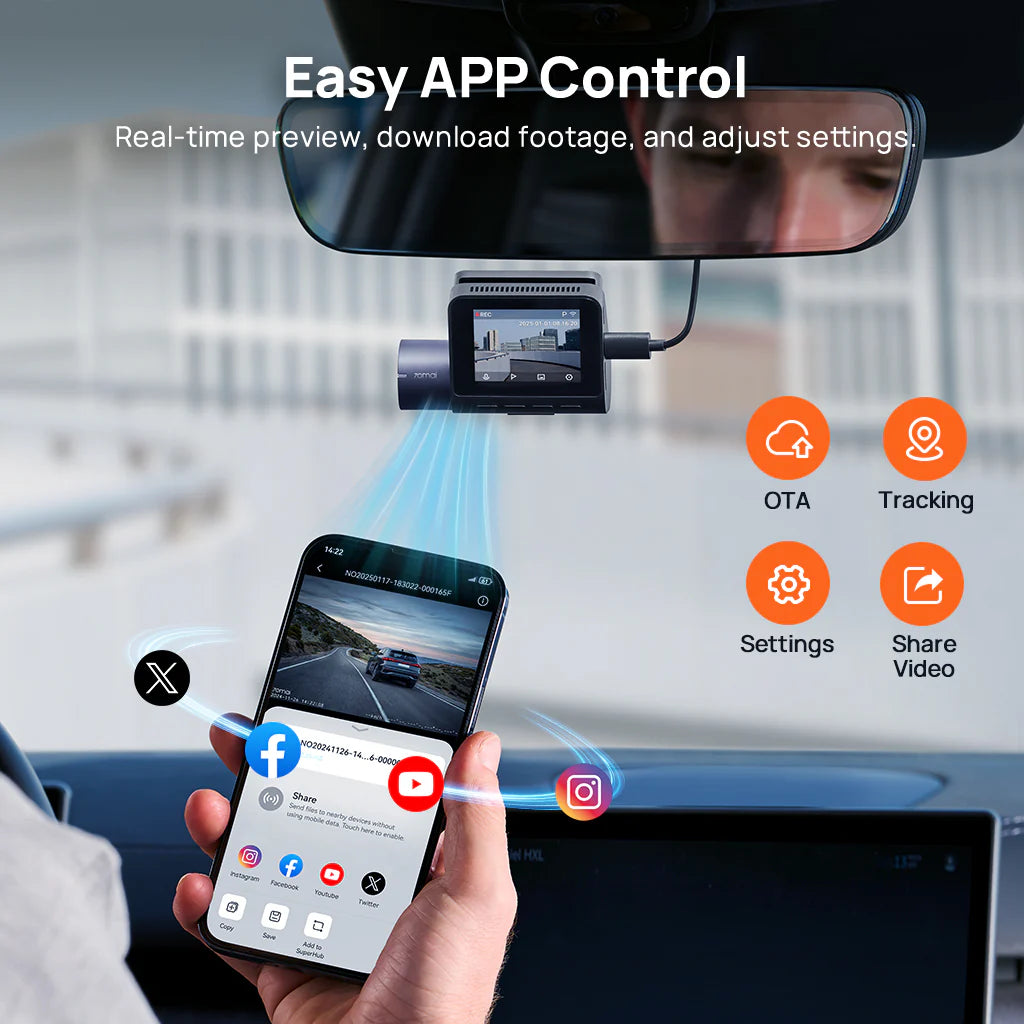 70Mai Dash Cam A410 Set - كاميرا سيارة امامية + خلفية من شاومي