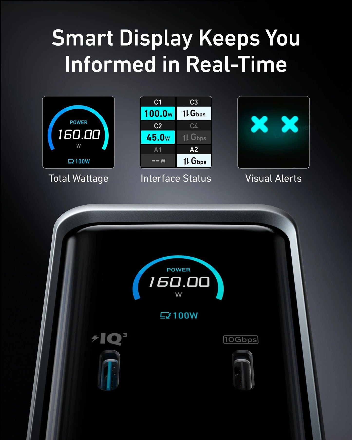 Anker Prime Charging Docking Station 160W 14-in-1 Dual Display Gray - محطة شحن 14 في 1 مع شاشة رقمية 160 واط من انكر