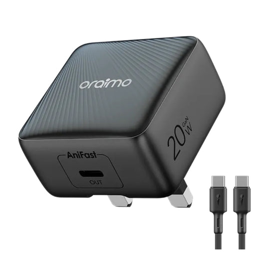 Oraimo Charger 20W Gan tech Type-C Port Black - شاحن تايب سي 20 واط مع كيبل تايب سي تايب سي من اورايمو