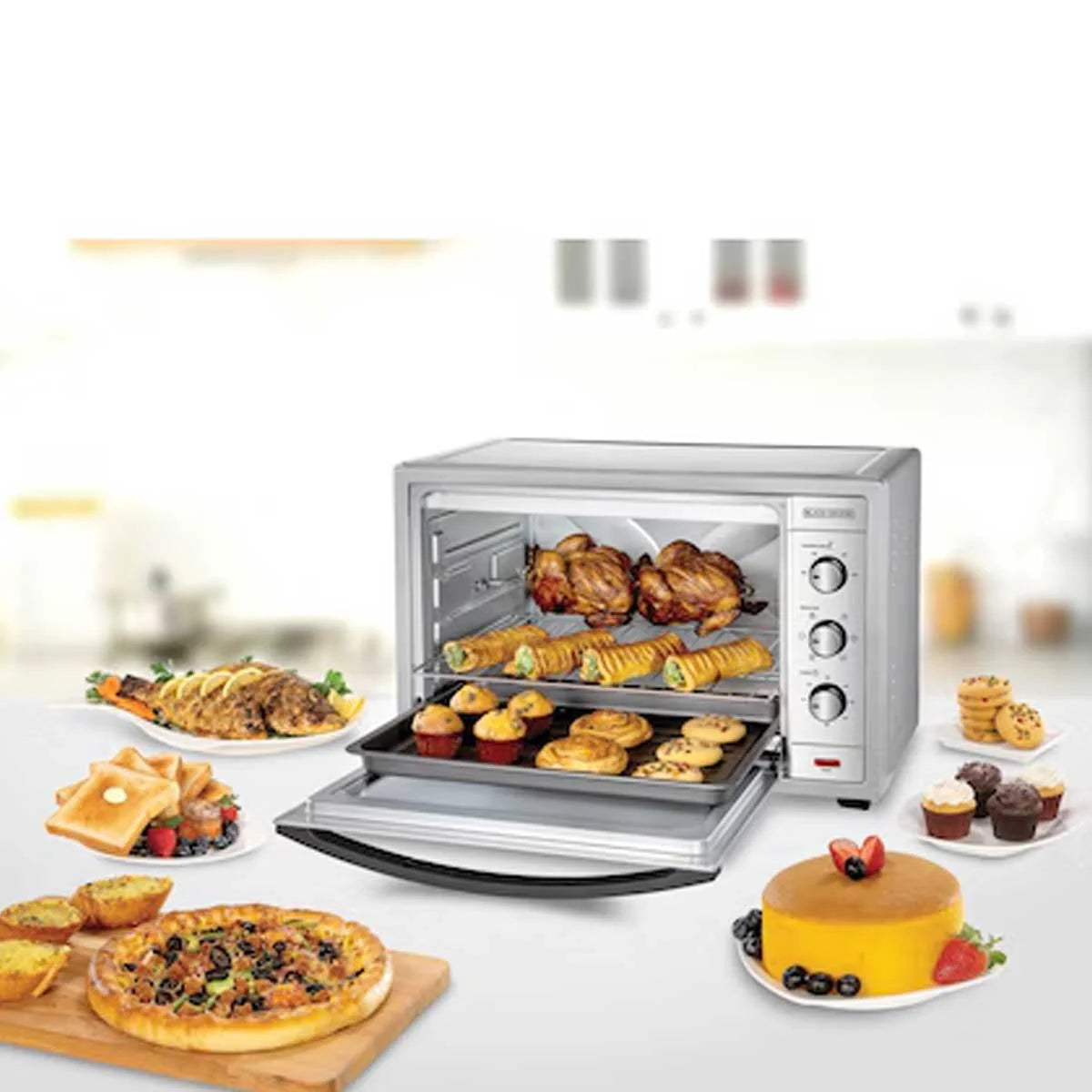 Black&Decker TRO62RDG-B5 Oven 62L 2000W silver - فرن كهربائي بسعة 62 لتر وبقدرة 2000 واط من بلاك اند ديكر