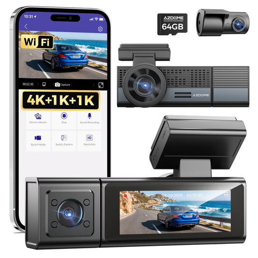 AZDOME M500 WIFI DASH CAM - كاميرا سيارة ثلاثية القنوات 4K من ازدوم