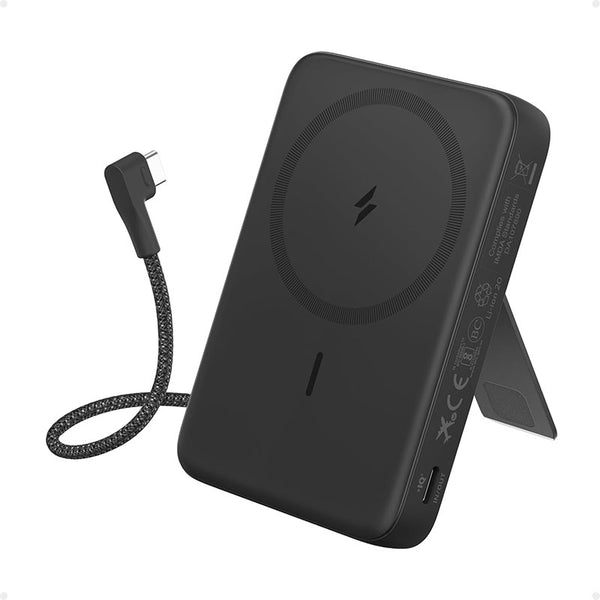 Anker Zolo Magnetic Power Bank 10K mAh 30W with Built-in USB-C Cable and Stand - باوربنك ماك سيف 10000 ملي امبير 30 واط مع كيبل تايب سي مدمج وستاند من انكر