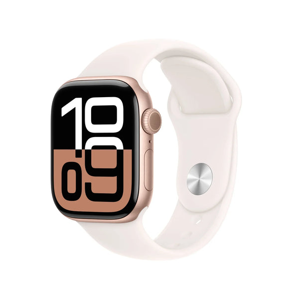 Watch Series 10 GPS 42mm Rose Gold Aluminium Case with Light Blush Sport Band S/M - ساعة ابل واتش سيريس 10 بنظام GPS مقاس 42 ملم – هيكل من الألومنيوم بلون الروز جولد مع سوار رياضي بلون لايت بلَش – مقاس S/M