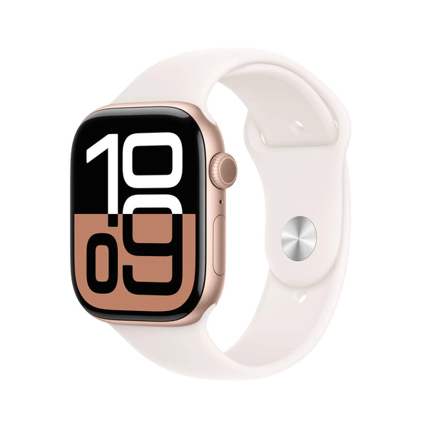 APPLE Watch Series 10 - 46 mm Rose Gold Aluminium Case with Light Blush Sport Band, M/L- ساعة أبل سيريس 10 - 46 مم، هيكل من الألومنيوم باللون الذهبي الوردي مع سوار رياضي بلون وردي فاتح، مقاس متوسط/كبير