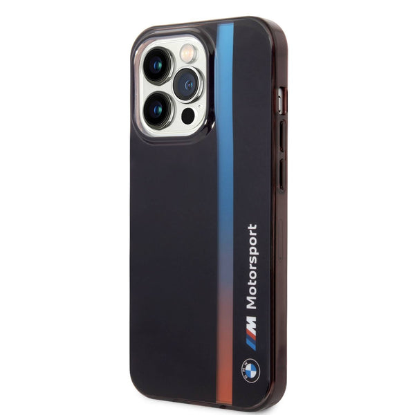 BMW Motorsport IML Case with Tricolor Stripe for iPhone 15 Promax Black - كفر للايفون 15 برو ماكس من بي ام دبليو ام
