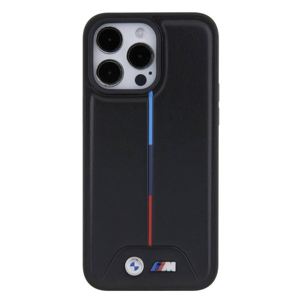 BMW M PU Leather Case with Quilted Tricolor Pattern for iPhone 15 Promax - كفر جلد للايفون 15 برو ماكس من بي ام دبليو ام