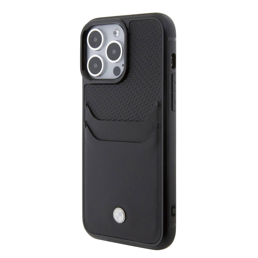 BMW Leather Cardslot Case for iPhone 15 Promax Black - كفر جلد ذات فتحة للبطاقات للايفون 15 برو ماكس من بي ام دبليو ام