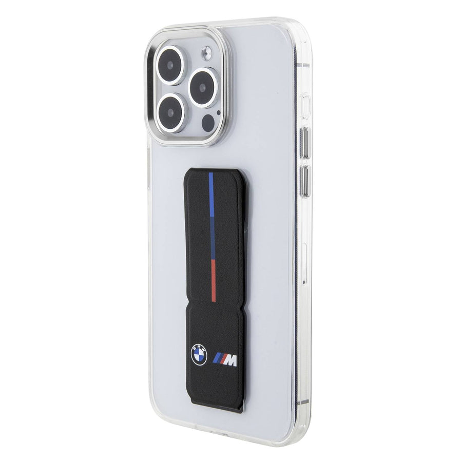 BMW M Gripstand Clear Case with Leather Grip & Perforated Pattern for iPhone 15 Pro Max - كفر مع مسكة للايفون 15 برو ماكس من بي ام دبليو ام