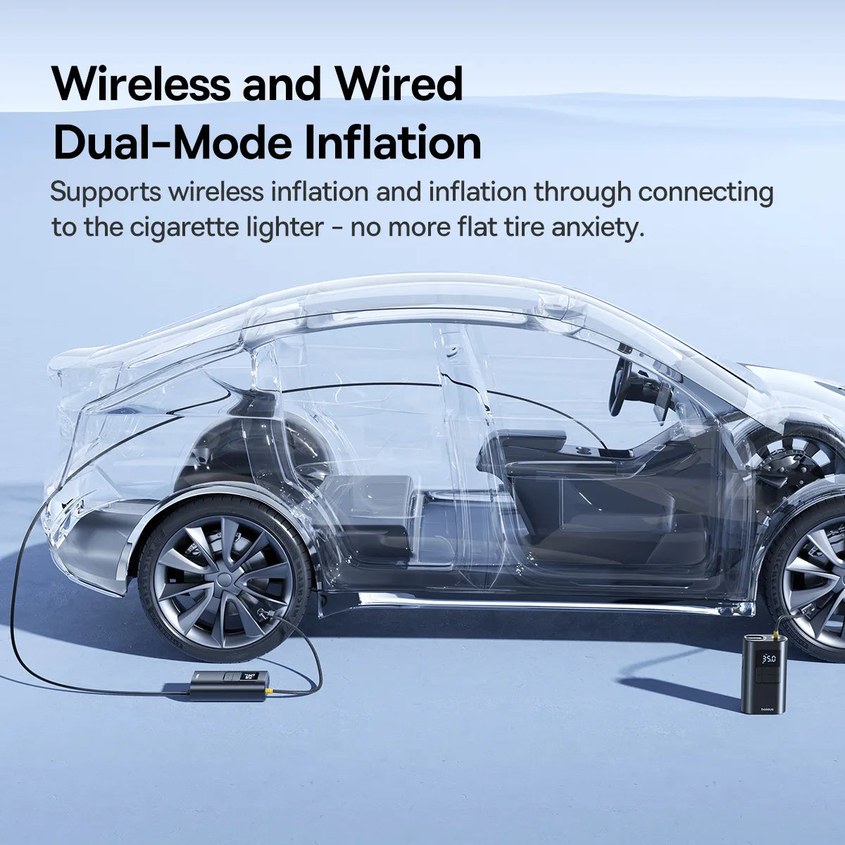 Baseus PrimeTrip VA1 Wired and Wireless 2-in-1 Tire Inflator Cosmic Black - منفاخ اطارات 6000 ملي امبير سلكي ولاسلكي 2 في 1 من باسيوس اسود
