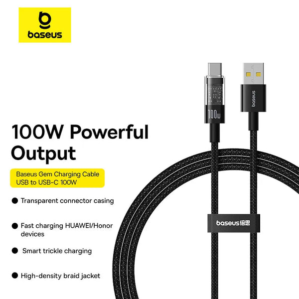 BASEUS GEM FAST-CHARGING DATA CABLE USB TO USB-C 100W 1M CLUSTER - كيبل تايب سي 100 واط من باسيوس