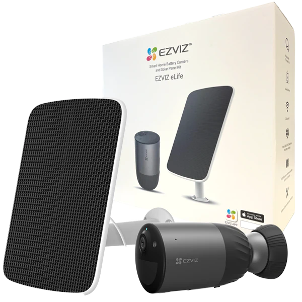EZVIZ SMART HOME BATTERY CAMERA & SOLAR  PANEL KIT EB3 (3MP) - كاميرا منزلية خارجية ذكية مع لوحة شمسية وبطارية من ازفيز
