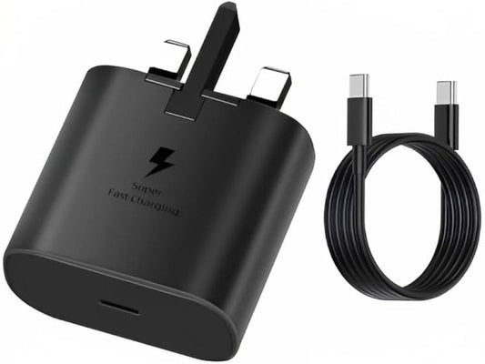Samsung Power Adapter 45W Black W-Cable - شاحن تايب سي 45 واط مع كيبل تايب سي تايب سي من سامسونج