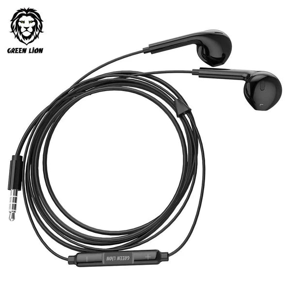 Green Lion Stereo Earphones 3.5mm with Built-In Mic Black - سماعات اوكس مع مايكروفون مدمج من كرين