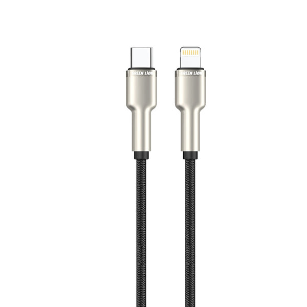 Green Lion USB-C to Lightning Braided Zinc Alloy Cable 27W 1M Black - كيبل تايب سي ايفون 27 واط 1 متر من كرين اسود