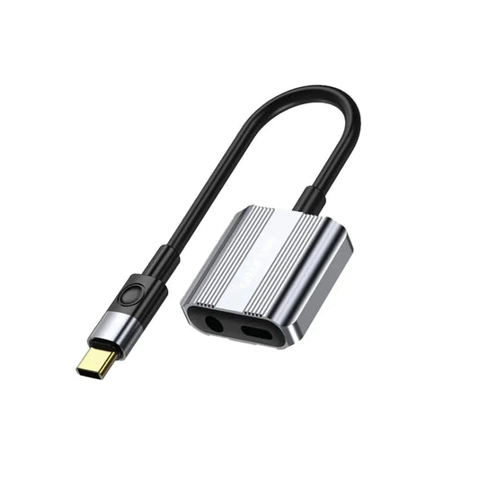 Green Lion 2 In 1 Splitter Adapter Type-C to AUX & Type-C Gray - توصالة تايب سي 2 في 1 من كرين