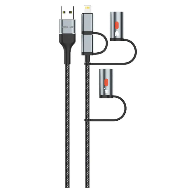 Green Lion 6 in1 Cable Charging Led Light Ignition PD 60W Black - كيبل 6 في 1 بقوة 60 واط مع اضاءة وقداحة من كرين اسود