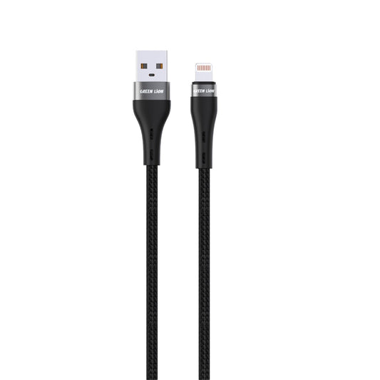 Green Lion USB-A to Lightning Braided Cable 12W 1M Black - كيبل يو اس بي ايفون 12 واط بطول 1 متر من كرين اسود