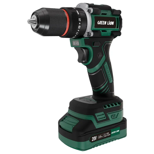 Green Lion GD-14 Power Pro Cordless Hammer Drill 20V 2.0Ah Battery Green - دريل شحن لاسلكي ببطارية 20V 2.0Ah مع جميع الملحقات من كرين اخضر