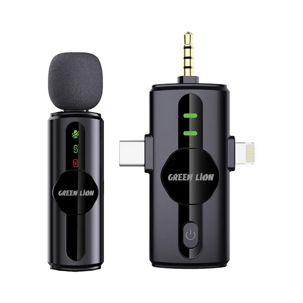 Green Lion GM-79X Microphone In Black - نك مايك لاسلكي 3 في 1 متعدد الوظائف من كرين اسود