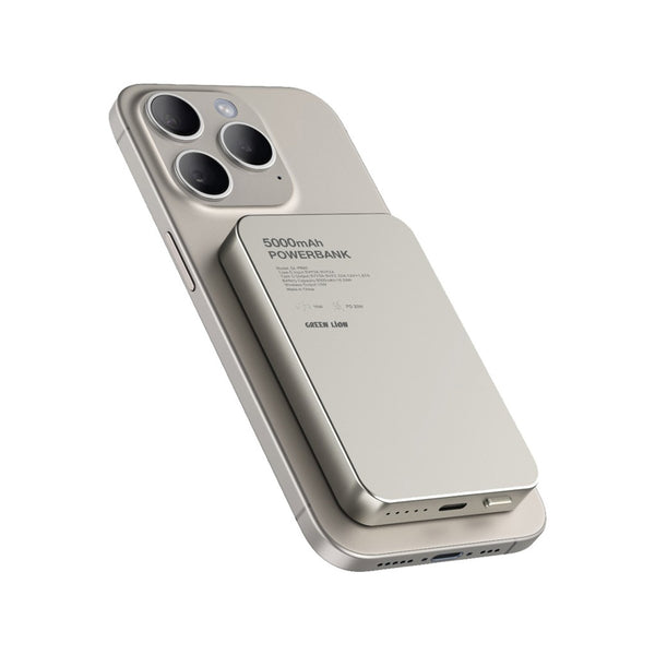 Green Lion GL-MAG 5 5000mAh Powerbank PD20W Titanium - باوربنك مغناطيسي 5000 ملي امبير 20 واط من كرين تيتانيوم الطبيعي