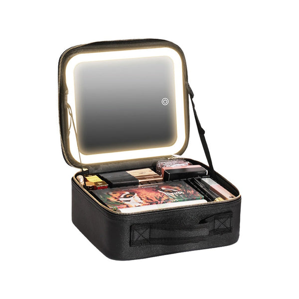Green Lion Makeup Organizer Black - حقيبة مكياج مضيئة مع مرآة LED قابلة للشحن من كرين اسود