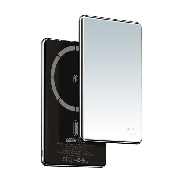 Green Lion Mirror Design 5000mAh Power Bank  PD 20W Black - باوربنك بتصميم مرآة بسعة 5000 ملي امبير 20 واط من كرين اسود