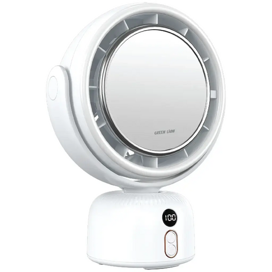 Green Lion Makeup Mirror Fan White - مروحة تبريد مع مراة مكياج من كرين لون ابيض