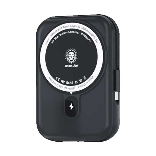 Green Lion Monaco MagSafe Power Bank 20000mAh with Type-C Cable Black  - باوربنك 20000 ملي امبير ماك سيف مع كيبل تايب سي مدمج من كرين اسود