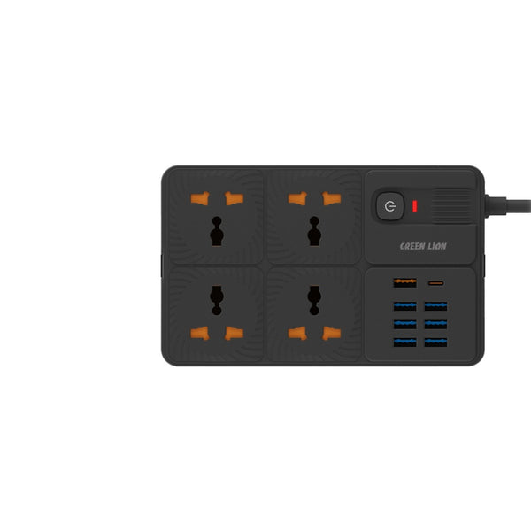 Green Lion Power Socket 7 USB-A Port & 1 PD Port Black - سيار كهربائي 3250 واط مع منافذ متعددة للشحن من كرين اسود