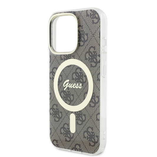 Guess Magsafe IML Hard Case With 4G Design For iPhone 16 Pro - Brown - كفر ماك سيف للايفون 16 برو من جيسس
