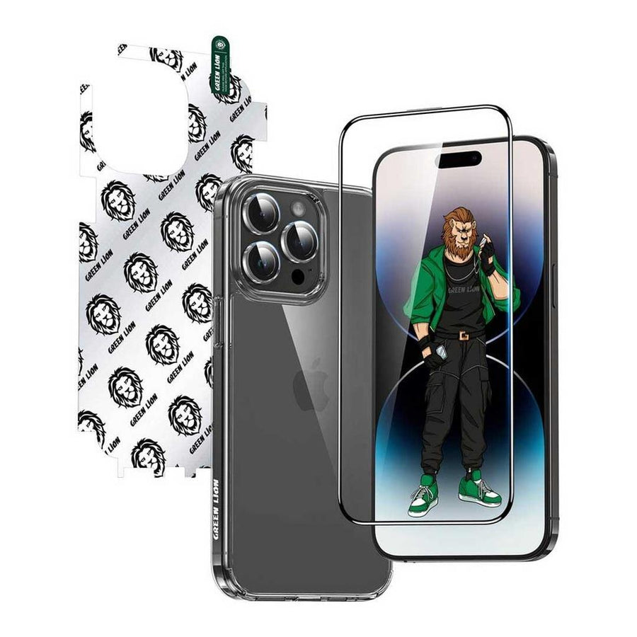 Green Lion 4 In 1 Defender Pack iPhone 16 Pro Max Clear - بكج اكسسوارات للايفون 16 برو ماكس من كرين