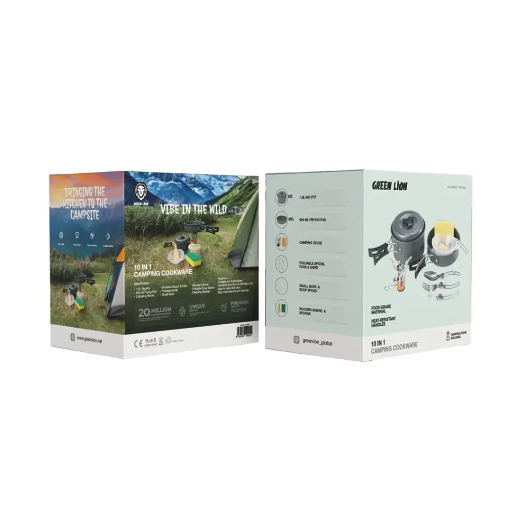 Green Lion 10 IN 1  Camping Cookware Black - مجموعة ادوات الطهي 10 في 1 للتخييم من كرين اسود