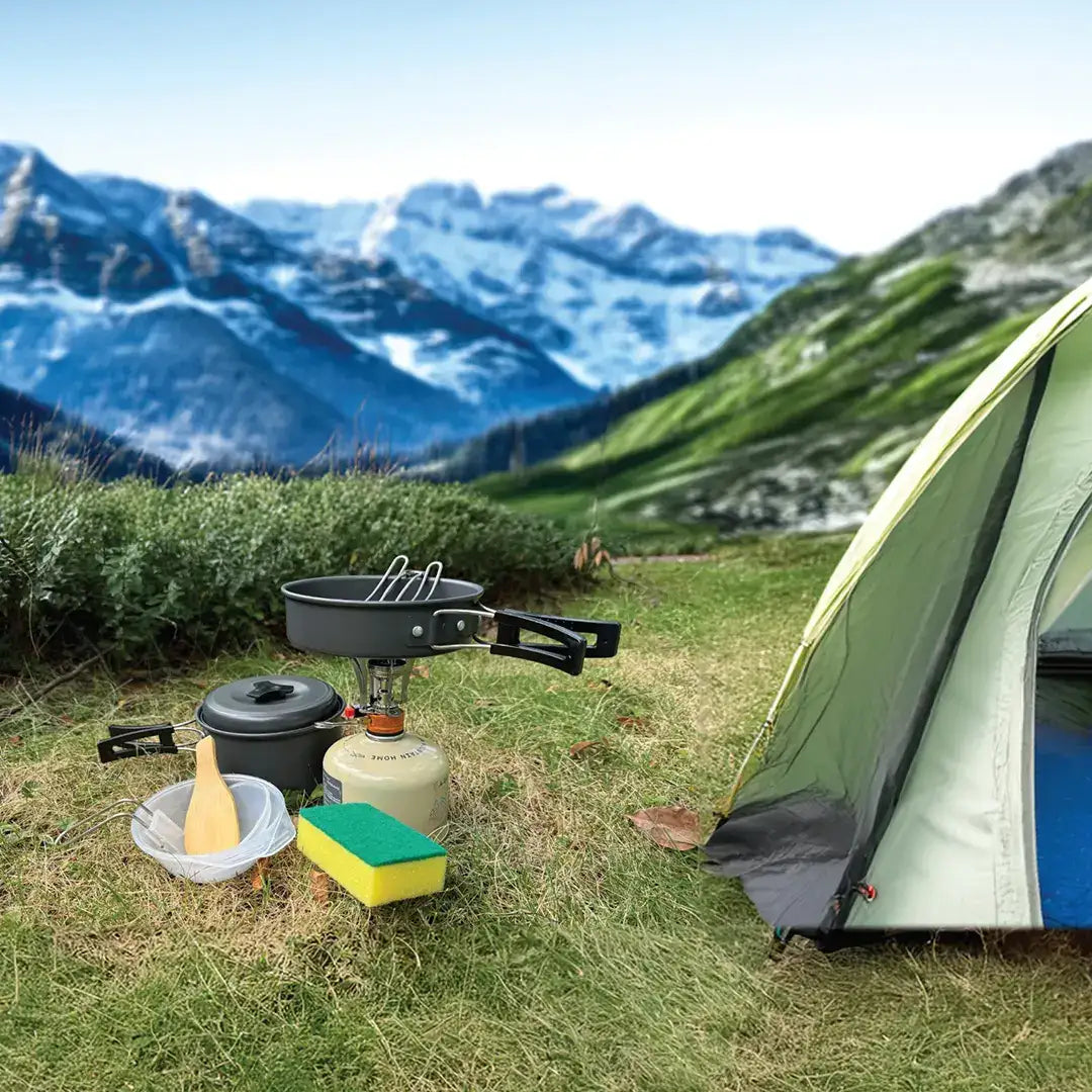 Green Lion 10 IN 1  Camping Cookware Black - مجموعة ادوات الطهي 10 في 1 للتخييم من كرين اسود
