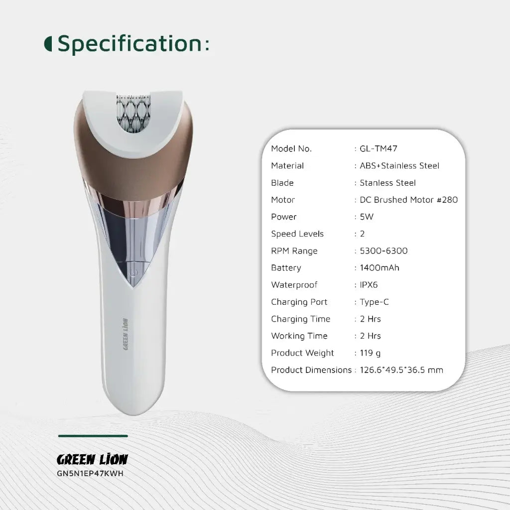 Green Lion 5 in 1 Cordless Epilator Kit White - ماكنة حلاقة لاسلكي 5 في 1 من كرين ابيض