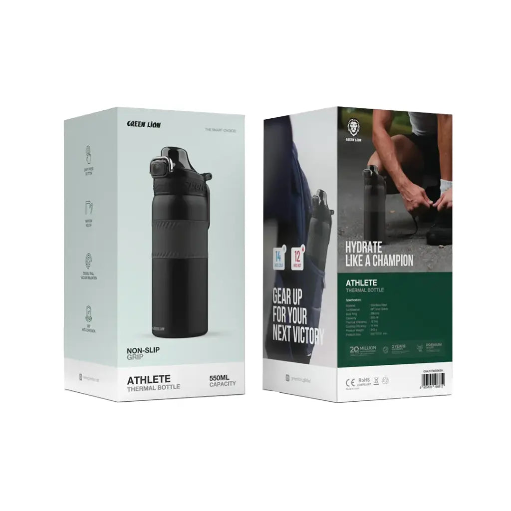 Green Lion Athlete Thermal Bottle Black - مطاره 550 مل من كرين اسود