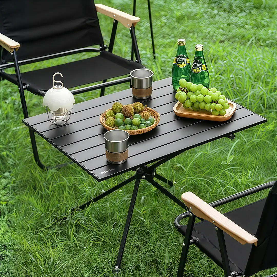 Green Lion CAMP T2 Foldable Camping Table Black - طاولة التخييم القابلة للطي بسعة تحمل 30 كجم من كرين اسود