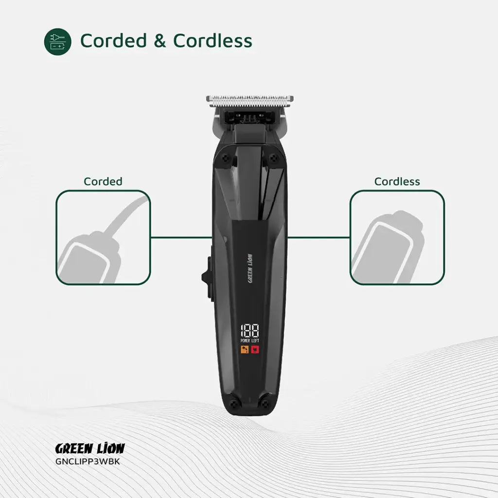 Green Lion Clip Master Professional Hair Clipper Black - ماكنة حلاقة احترافية مع شاشة رقمية من كرين اسود