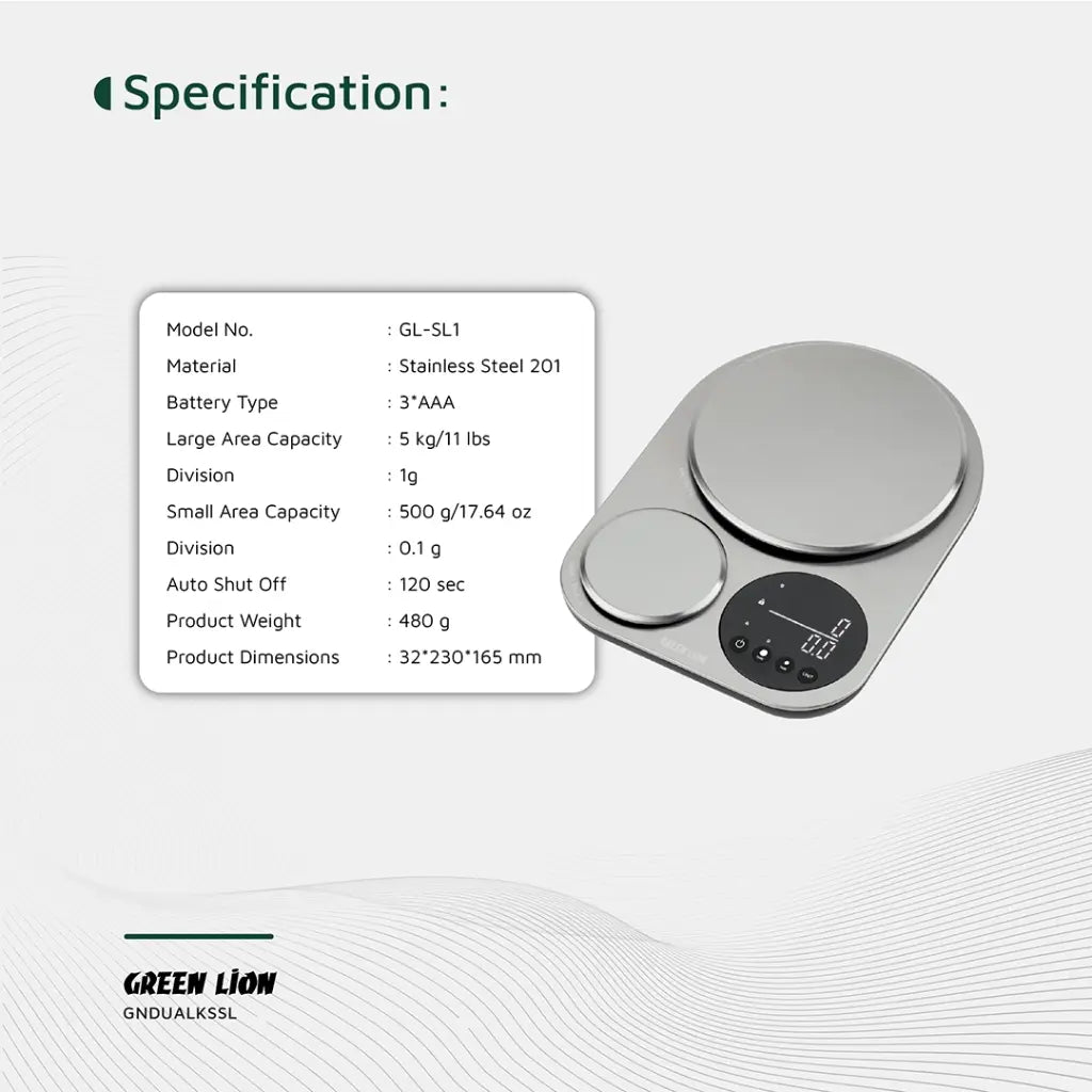 Green Lion Dual Kitchen Scale Silver - ميزان مطبخ ثنائي الاسطح من كرين فضي