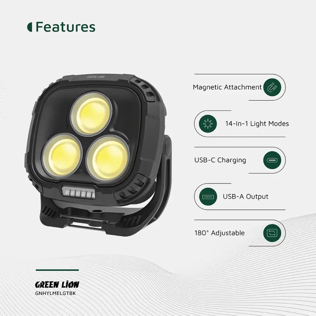Green Lion Hyper Lume Working Light 1000LM - Black-كشاف اضاءة عمل قوي هايبر لوم من غرين لايون بقوة إضاءة 1000 لومن – أسود